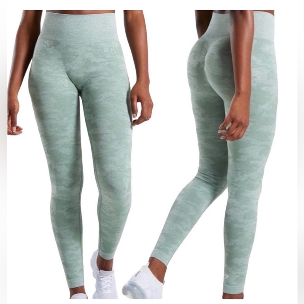 Gymshark Camo Seamless Leggings Green - Size Small